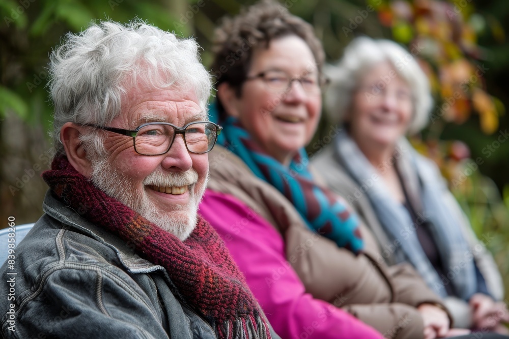 Portrait of a smiling senior couple with their family in the background Portrait of a smiling senior couple with their family in the background