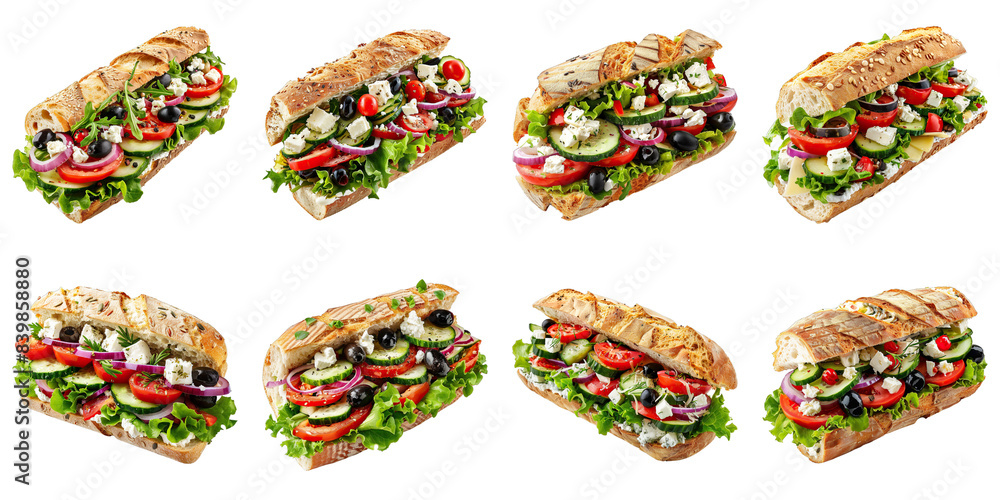 Set of Mediterranean Veggie Sandwich With Feta isolated on transparent png background. Generative ai Set of Mediterranean Veggie Sandwich With Feta isolated on transparent png background. Generative ai