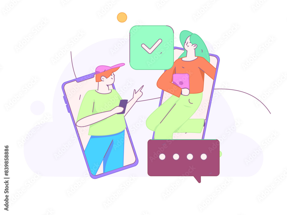 Virtual characters social communication concept business flat vector hand drawn illustration
Virtual characters social communication concept business flat vector hand drawn illustration