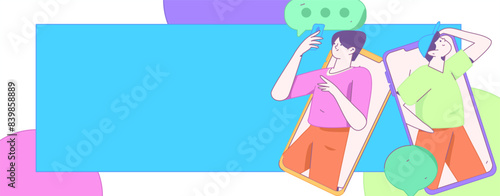 Virtual characters social communication concept business flat vector hand drawn illustration
