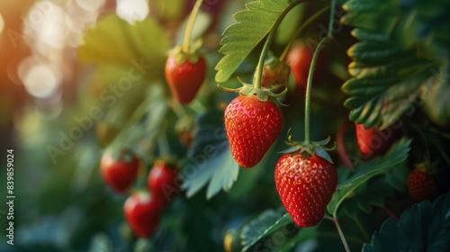 Background of Strawberry Garden with Natural Light