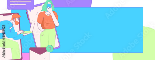 Virtual characters social communication concept business flat vector hand drawn illustration
