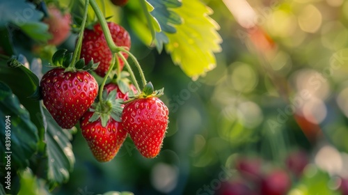 Background of Strawberry Garden with Natural Light