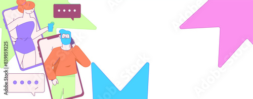 Virtual characters social communication concept business flat vector hand drawn illustration
