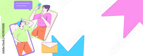 Virtual characters social communication concept business flat vector hand drawn illustration
