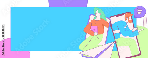 Virtual characters social communication concept business flat vector hand drawn illustration
