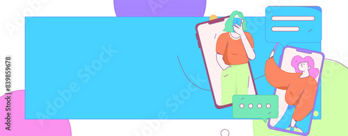 Virtual characters social communication concept business flat vector hand drawn illustration
