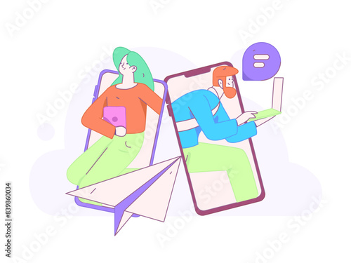 Virtual characters social communication concept business flat vector hand drawn illustration
