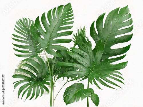 leaves of different ornamental plants as well as the monstera plant