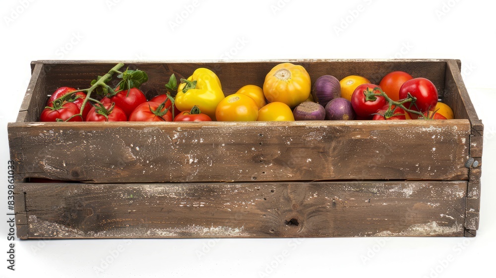 Wooden box with vegtables with copy space area 