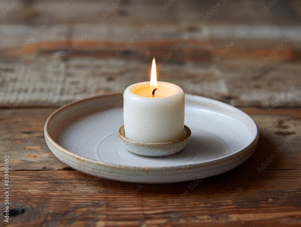 Cozy candle on rustic wooden table Cozy candle on rustic wooden table