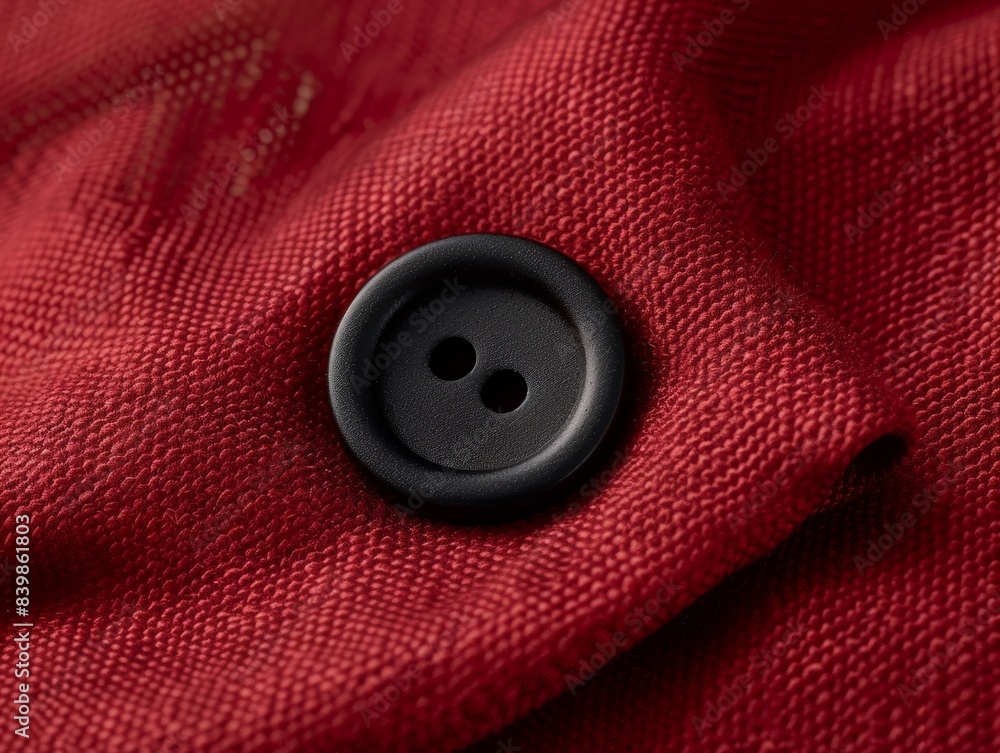 close-up of a black button on a red fabric close-up of a black button on a red fabric