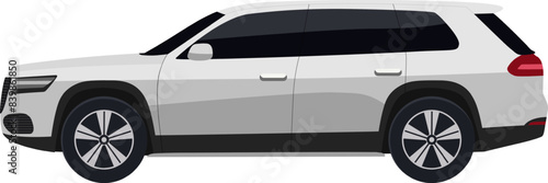 Modern SUV vehicle illustration. SUV automobile in side view. Sleek white car with dark tinted windows and black rims.