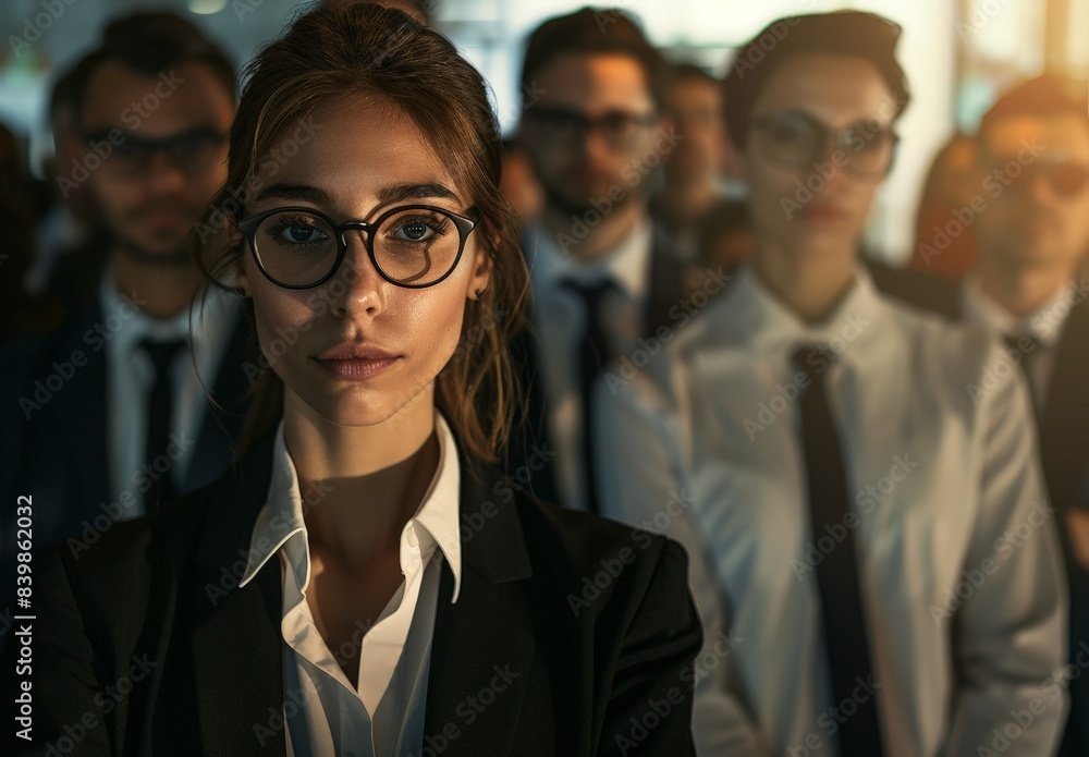 Confident businesswoman in formal attire leading team Confident businesswoman in formal attire leading team