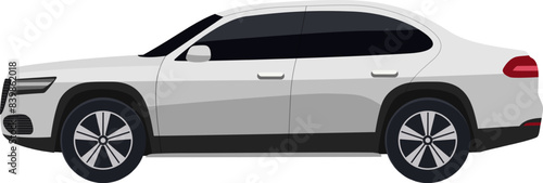 Modern Sedan vehicle illustration. Sedan automobile in side view. Sleek white car with dark tinted windows and black rims.
