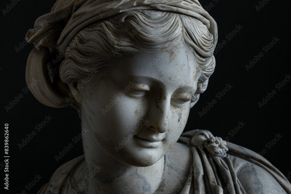 Closeup of a classical marble statue head Closeup of a classical marble statue head