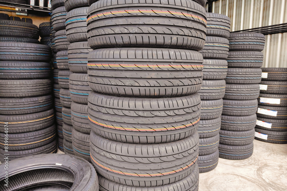 Lots of new tires in the tire shop. Lots of new tires in the tire shop.
