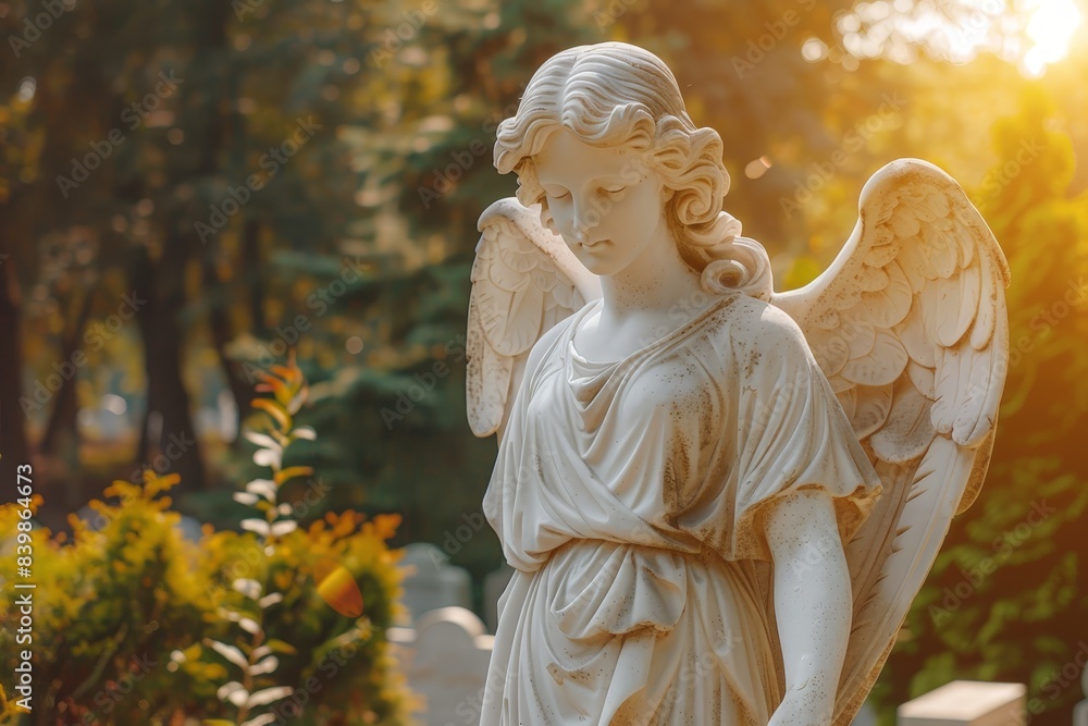 Angelic statue in a serene autumn garden Angelic statue in a serene autumn garden