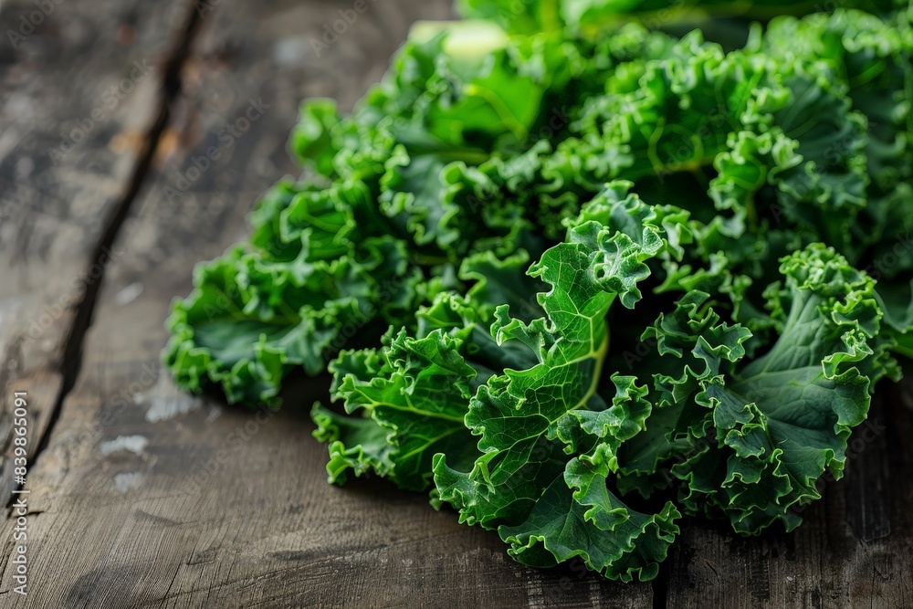 fresh green kale leaves on wooden background fresh green kale leaves on wooden background