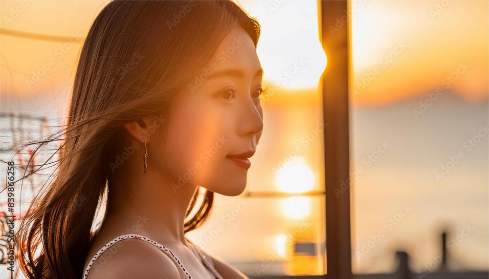 Φωτογραφία 女性　ビューティー　夕陽　ポートレート　イメージ