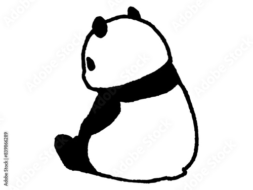 パンダが後ろを向いている手描きイラスト