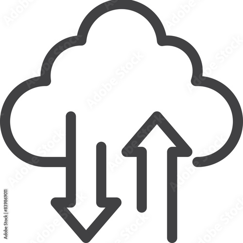 Cloud uplad download outline icon on white background