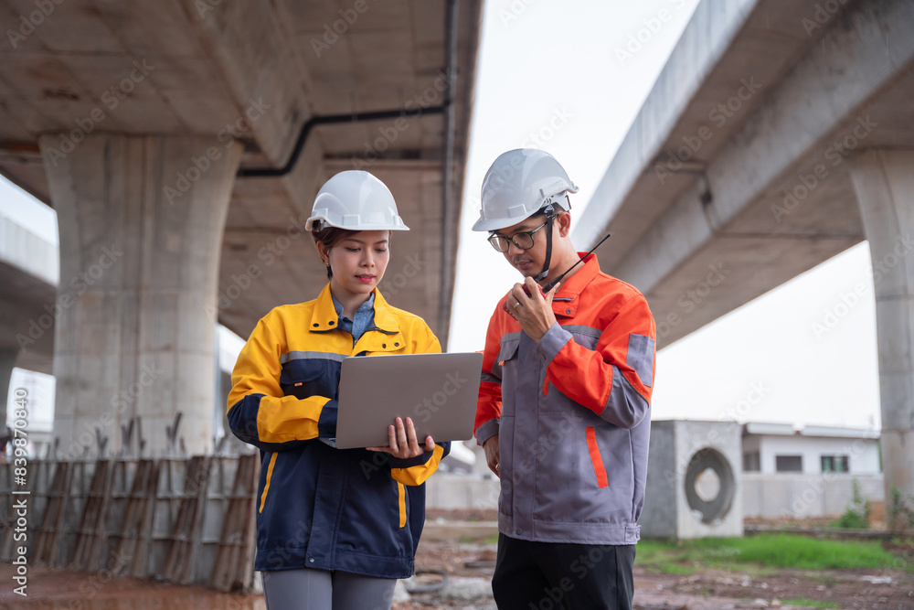 Φωτογραφία Asian team of civil engineers inspecting a highway construction site, checking the progress and ensuring quality control near the concrete road construction area