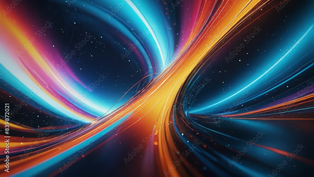 Fototapeta premium Abstract Blue And Orange Light Trails With Stars