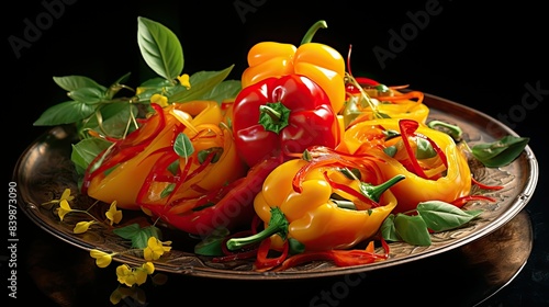 vibrant red and yellow peppers photo