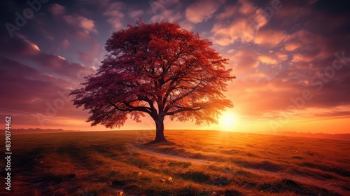 pk tree in field with sun © vectorwin