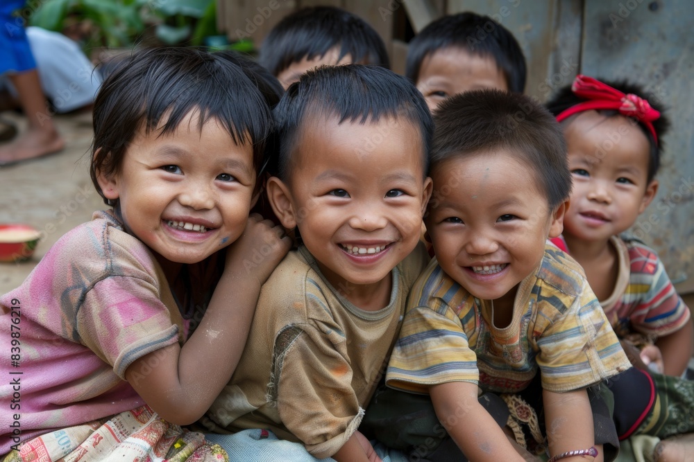 Portrait of a group of asian children smiling and looking at camera Portrait of a group of asian children smiling and looking at camera