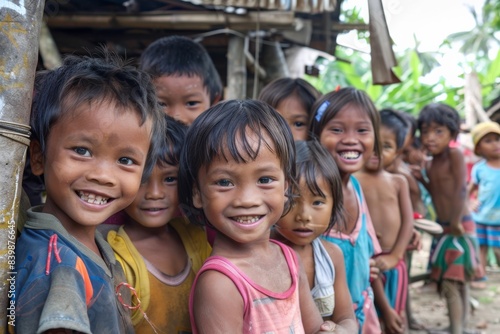 Unidentified Thai children, they are in a village, in UDONTHANI province THAILAND. photo