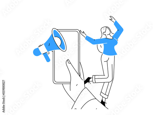 Virtual characters social communication concept business flat vector hand drawn illustration
