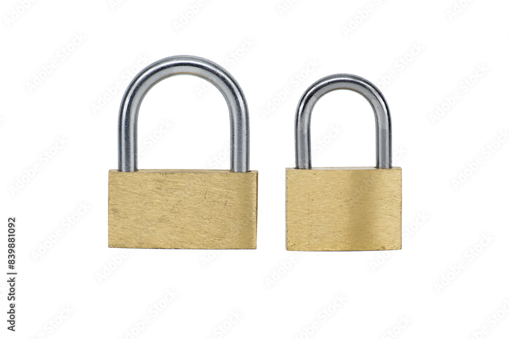 Two shiny gold padlocks isolated on white background Two shiny gold padlocks isolated on white background
