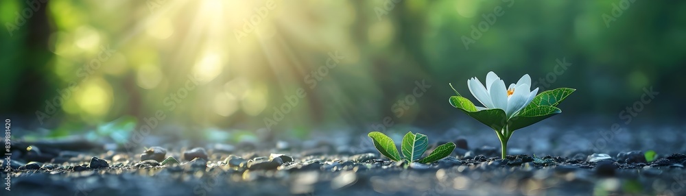 Fototapeta premium First Bloom of Rare Flower in Botanical Garden Conservation Success Concept