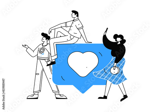 Virtual characters social communication concept business flat vector hand drawn illustration
