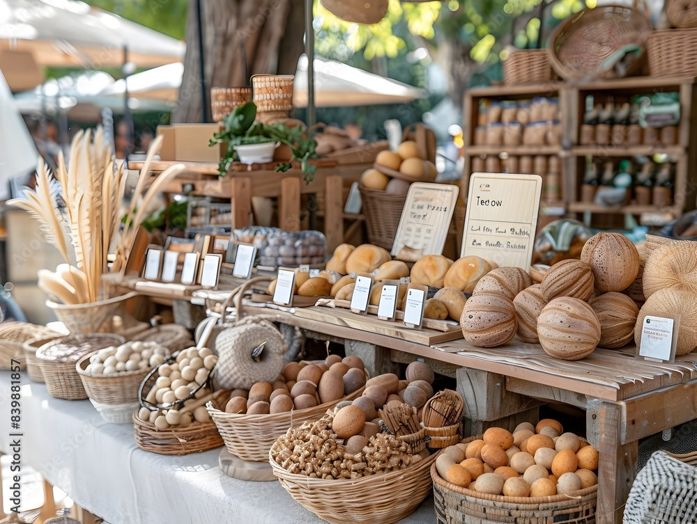 Artisanal Market Stall Displaying Handcrafted Natural Goods and Produce for Sustainable Living Artisanal Market Stall Displaying Handcrafted Natural Goods and Produce for Sustainable Living