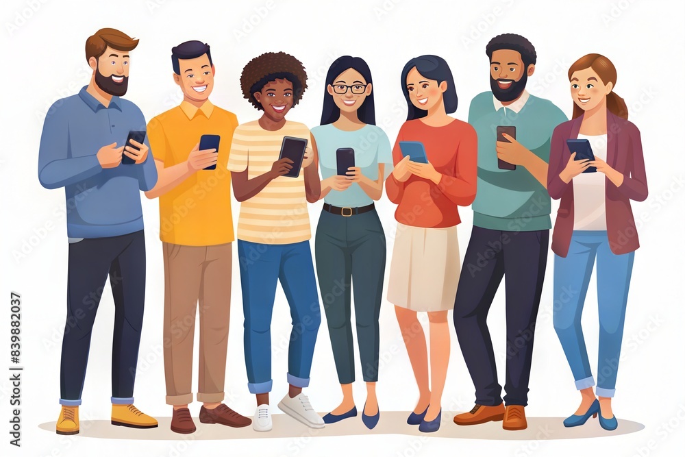 Obraz premium people using smartphones, vector design illustration