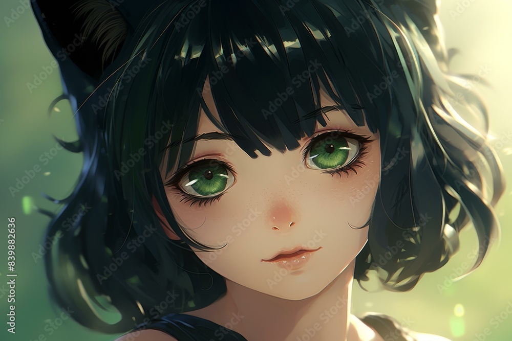Stunning anime girl with cat ears exudes beauty and charm against a ...