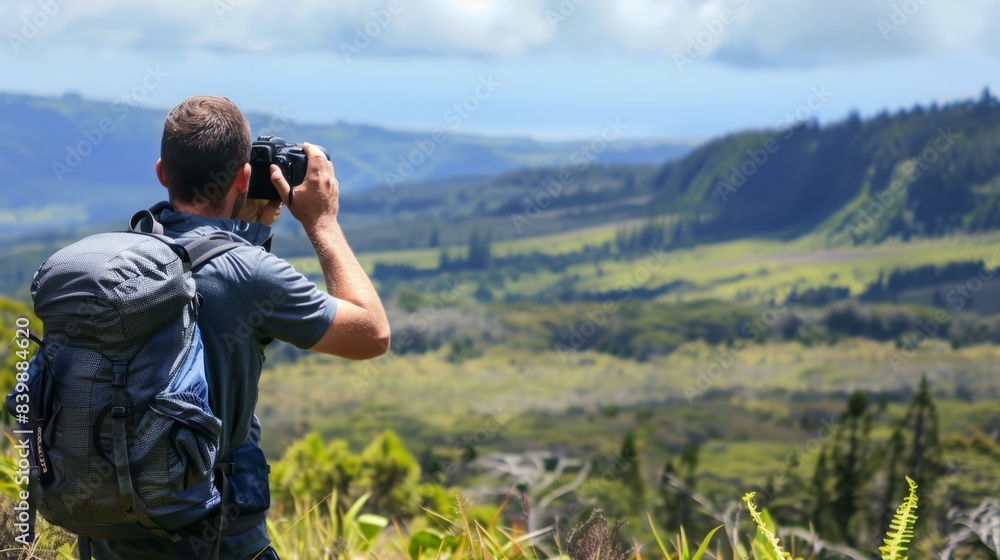 man takes a photo of the landscape with his camera generative ai man takes a photo of the landscape with his camera generative ai