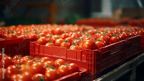 tomatoes in a food processing facility, clean and fresh in store .