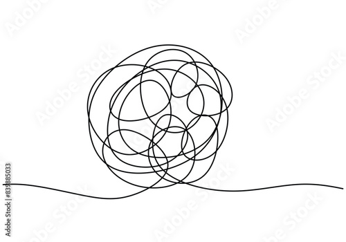 Abstract Chaotic line. Tangled texture one continuous line drawing. Vector illustration squiggly design hand drawn.