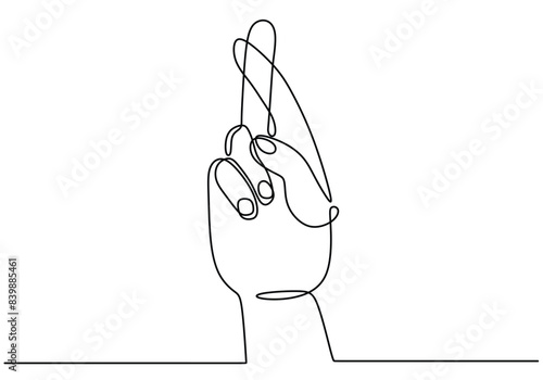 Cross finger continuous line drawing. Hand finger gesture concept. minimalist vector illustration.