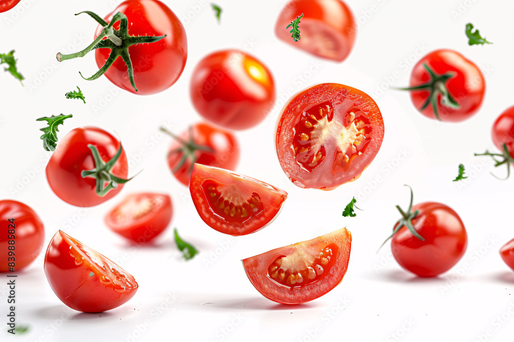 Fototapeta premium Fresh ripe tomatoes on a clean white background
