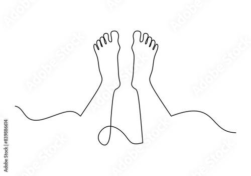 Human footprints steps continuous line drawing. Physical activity of people concept vector.