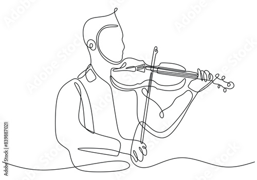 Man play violin continuous line drawing. Music orchestra concept. Minimalist vector illustration.