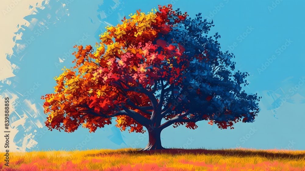 Vibrant Pop Art Illustration of Majestic Tree in Contemporary Park Setting Vibrant Pop Art Illustration of Majestic Tree in Contemporary Park Setting