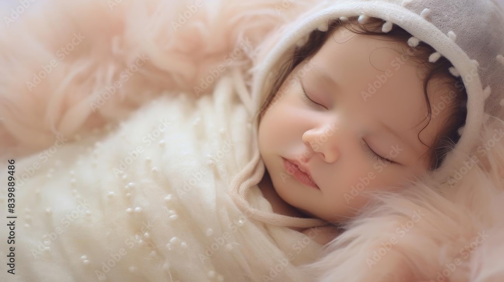 Adorable infant peacefully sleeping, wrapped in a cozy blanket, capturing the essence of innocence and tranquility. Adorable infant peacefully sleeping, wrapped in a cozy blanket, capturing the essence of innocence and tranquility.