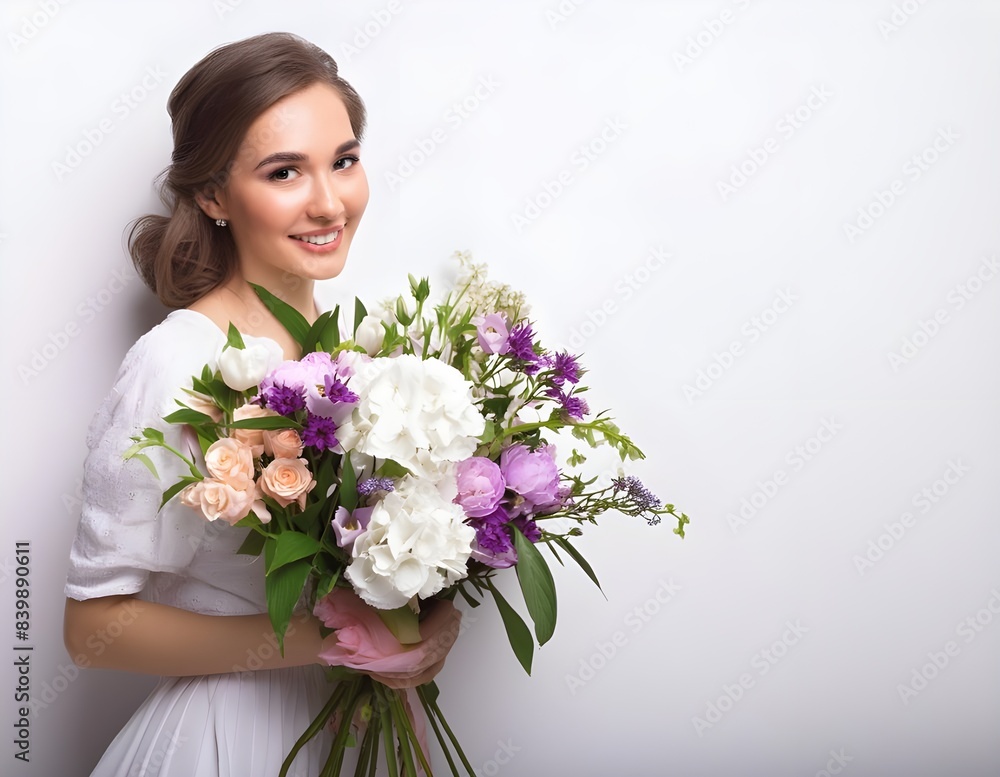 Beautiful bride with wedding bouquet isolated on white Beautiful bride with wedding bouquet isolated on white