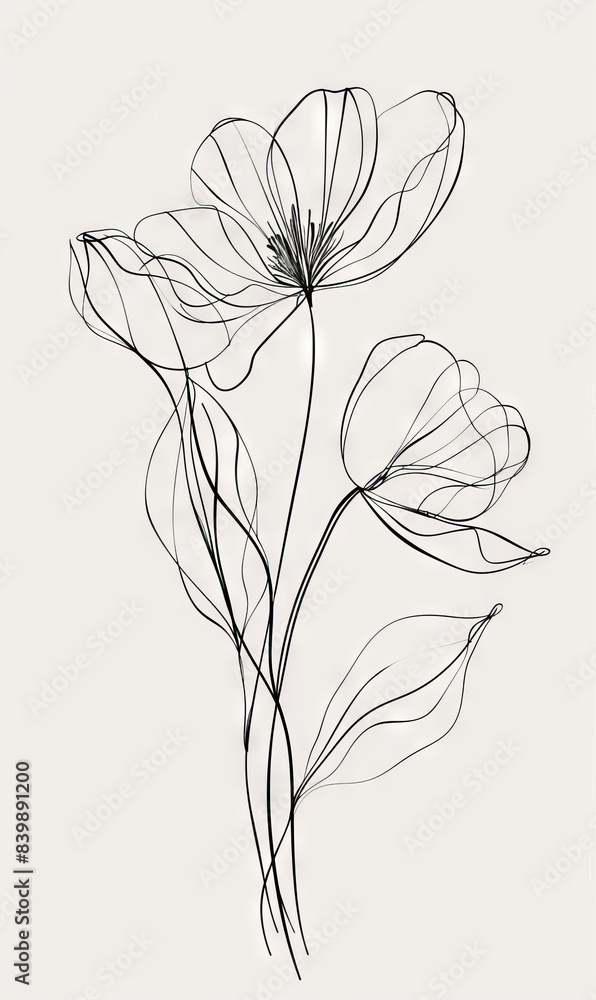 Obraz premium Abstract minimalistic Boho Bohemian elements design vector line art with a solid monochromatic background